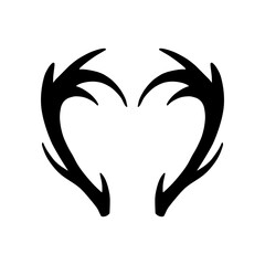 Deer antlers in the shape of a heart, silhouette