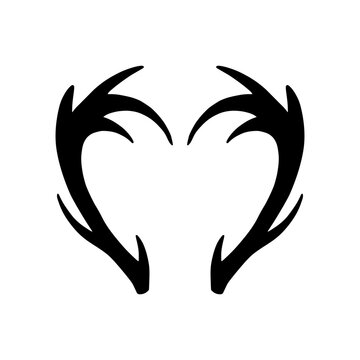 Deer antlers in the shape of a heart, silhouette
