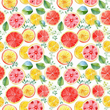 Floral Summer Seamless Pattern with fruits desing 