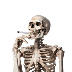 a smoking skeleton with a cigarette in its mouth