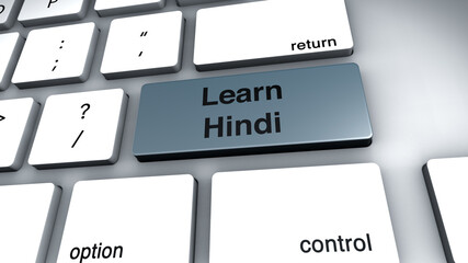 3D Illustration of Keyboard with the Word Learn Hindi