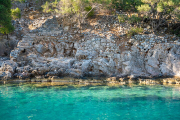 Fototapeta na wymiar Close up view of Gemile Island , st. Nicholas island near Fethiye, Turkey