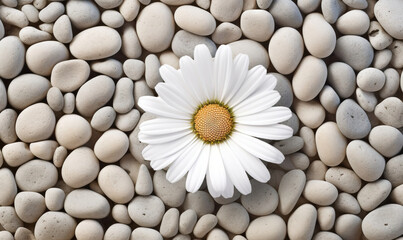 Fototapeta na wymiar a white flower sitting on top of a pile of rocks. generative ai