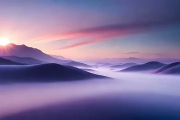 Printed roller blinds Morning with fog sunrise over mountains