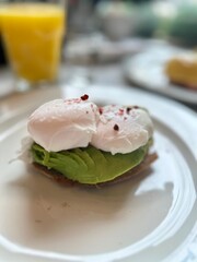 Breakfast with avocado toast and egg