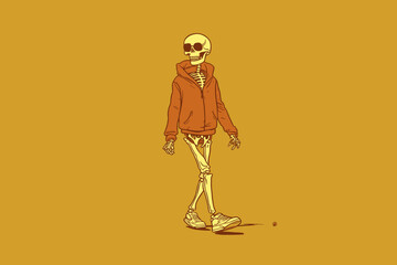 Fototapeta na wymiar Hand-drawn cartoon El Esqueleto (skeleton) flat art Illustrations in minimalist vector style