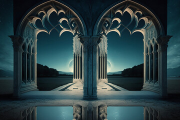 Mirrored Galaxy Archway Twilight Window Reflection Space Landscape