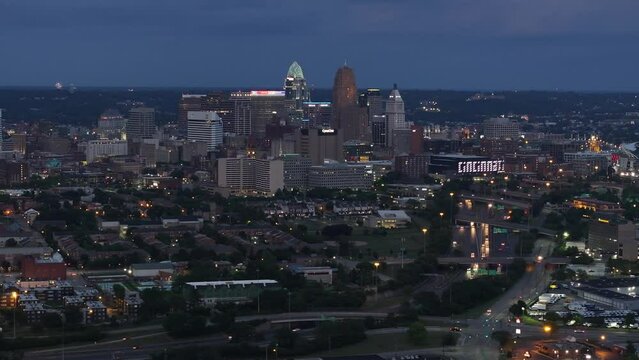 Cincinnati Downtown aerial view in the evening