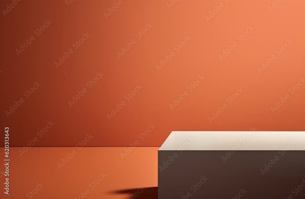 Fototapete creative mock concept. empty muted abstract large empty wall room with podium stage and natural shad