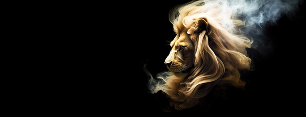 Majestic Smoke Lion Emerges, A Regal Symbol of Power and Spiritual Strength. - obrazy, fototapety, plakaty