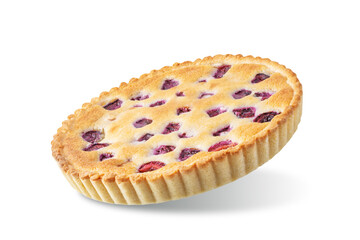 Cherry frangipane cake on a white isolated background