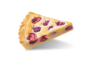 Cherry frangipane cake on a white isolated background