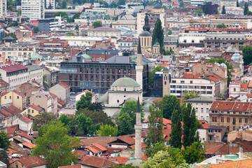 Aerial view of the Gazi Husrev-beg Mosque in old town Sarajevo
