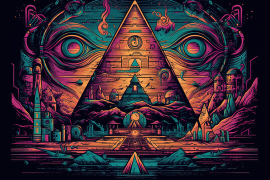 All seeing eye pyramid collage