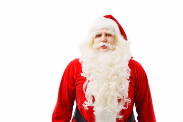 portrait of the surprised Santa Claus on a white background Christmas.
