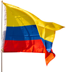 Yellow, blue, and red tricolor flag of Colombia, symbol of national culture and history,...