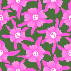 Obraz premium Autumn floral seamless Halloween skulls flower pattern for wrapping paper and fabrics and kids clothes print