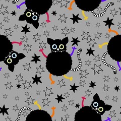 Cartoon animals seamless Halloween cats pattern for wrapping paper and fabrics and linens and kids clothes print