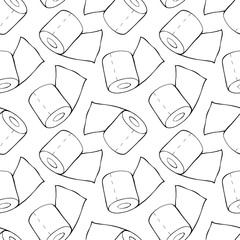 Toilet paper rolls seamless pattern on a white background. Vector illustration 