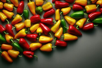 Fresh bell peppers in yellow, red, green and orange on a black background. Generative AI