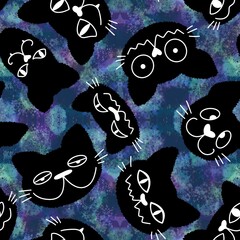 Cartoon animals seamless Halloween cat pattern for wrapping paper and fabrics and linens and kids clothes print