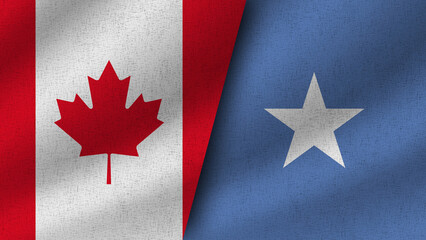 Somalia and Canada Realistic Two Flags Together, 3D Illustration