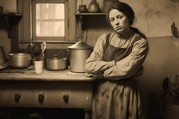 1930er Jahr, Frau in der Küche, Generative AI - obrazy, fototapety, plakaty