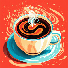 Graphic illustration of a cup of invigorating coffee. High quality illustration