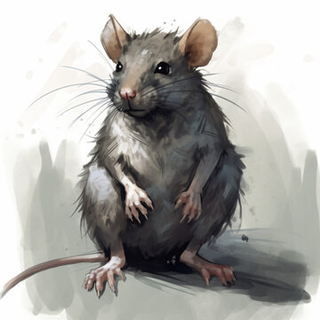 A watercolor drawing of a rat sitting on the ground Generative Ai