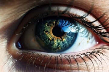 Closeup photo of eye. Illustration AI Generative.