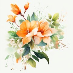 Watercolor lilly bouquet. Illustration AI Generative.