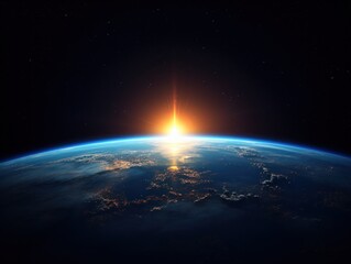 Earth with sun. Illustration AI Generative