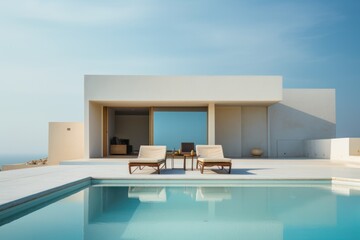 Plakat Luxury villa with pool. Illustration AI Generative