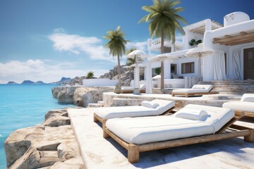Fototapeta premium Luxury villa with pool. Illustration AI Generative