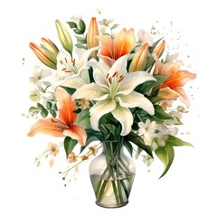 Watercolor lilly bouquet. Illustration AI Generative.