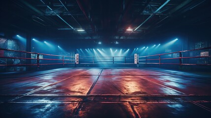 Background of boxing ring, illuminated sports area for fighting, dangerous sport AI, Generative AI, Gene
