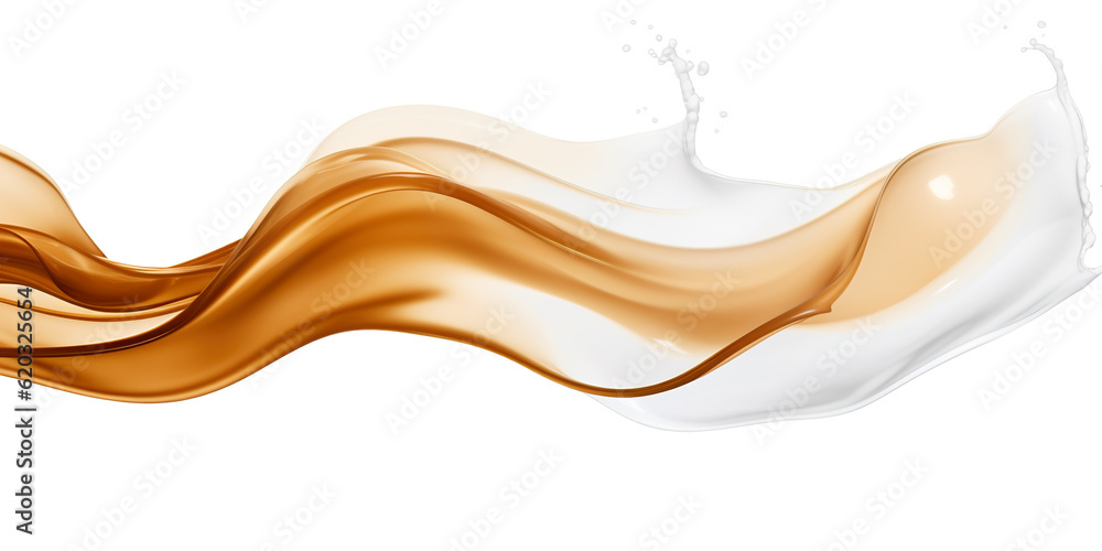 Poster a splash of liquid on a white background. generative ai. cream and caramel wave, abstract liquid ele