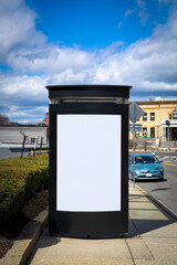 Blank bus stop advertising billboard, Brighton, Massachusetts, USA