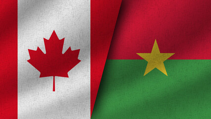 Burkina Faso and Canada Realistic Two Flags Together, 3D Illustration