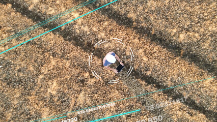 Engineer Analyzing Data From Wheat Field, Agriculture Technology.  3D render