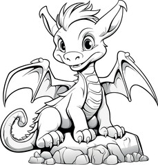 drawing of a black and white dragon, vector art