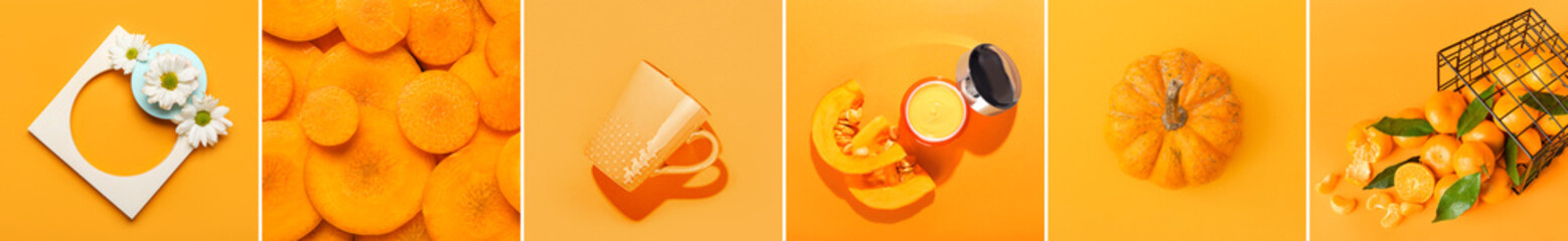 Fototapeta na wymiar Collage of photos in orange colors