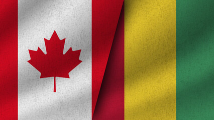 Guinea and Canada Realistic Two Flags Together, 3D Illustration