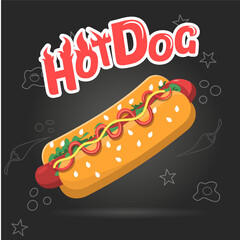 illustration of hotdog with black background