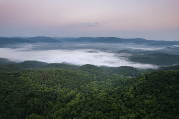 Cumberland Gap through Cumberland Mountains, within Appalachian Mountains. Tripoint of Kentucky,...
