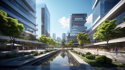 Close-up of modern office buildings,shanghai AI, Generative AI, Generative