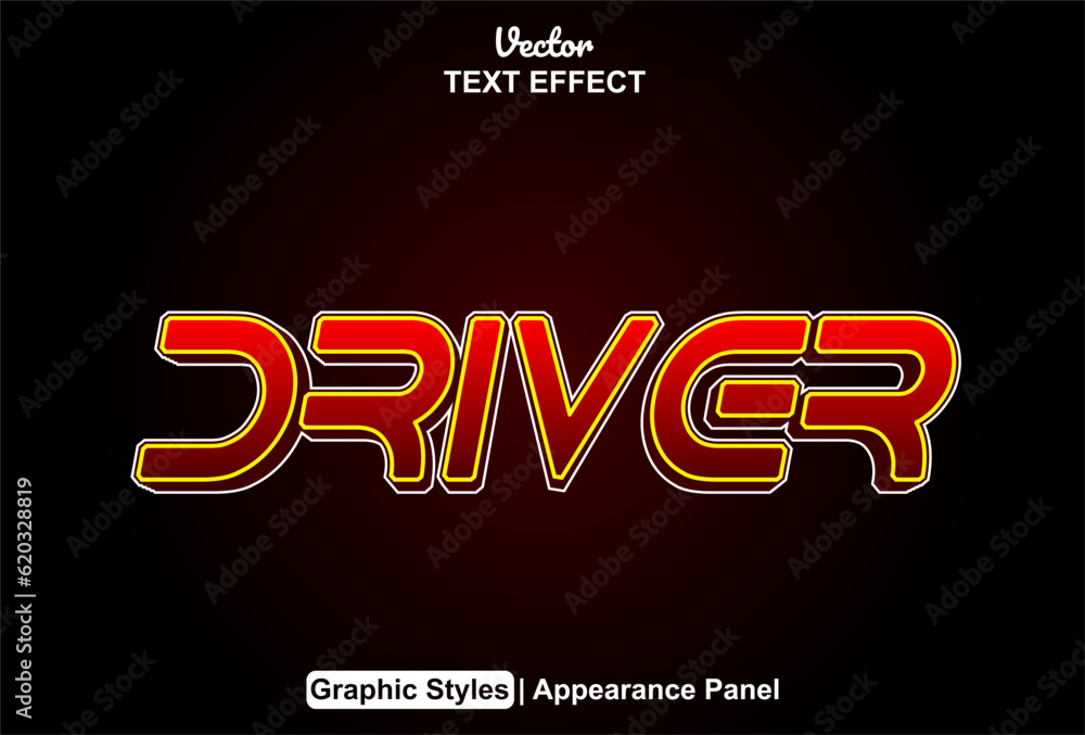 Poster driver text effect with red graphic style and editable.