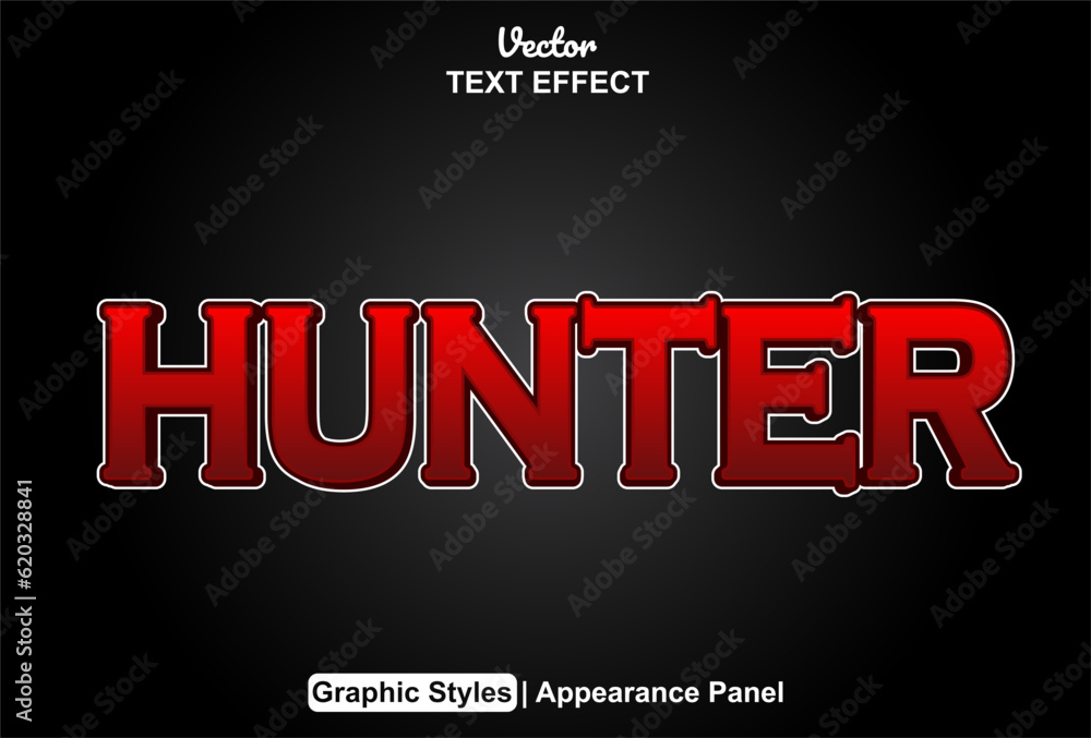 Poster hunter text effect with red graphic style and editable