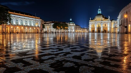 Fototapeta premium Commerce square at night in lisbon, portugal AI, Generative AI, Generative