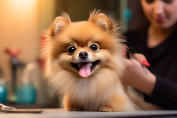 The charismatic dog gets a haircut at groomer